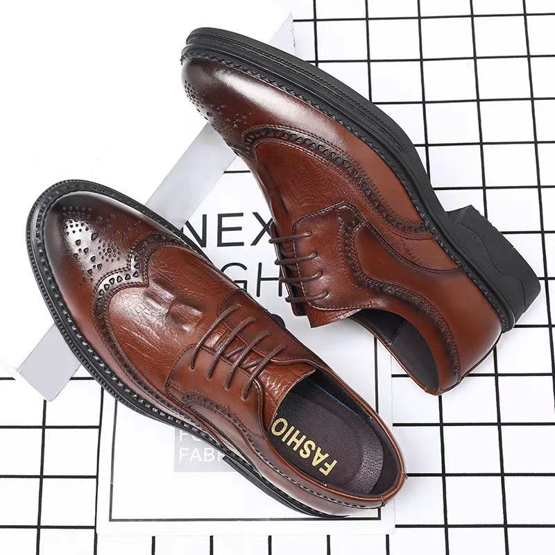 Scarpe da uomo in vera pelle con lacci, traspiranti, formali e intagliate, stile brogue, stile business britannico_voghion.com