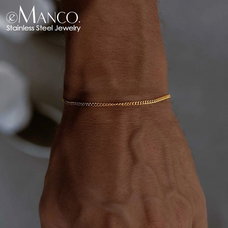 e-Manco Premium Niche Stainless Steel Cuban Chain Men's Bracelet Simple Elegant Adjustable Jewelry_voghion.com