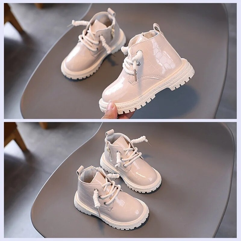 SHLIANG Nuovi Scarpe per bambini Stivali impermeabili in pelle Stivali da neve per bambini Ragazze di marca Ragazzi Martin Stivali Scarpe da ginnastica di moda S0287_voghion.com
