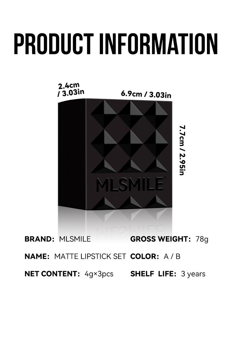 MLSMILE Embossed Matte Lipstick Set Easy To Color Moisturizing Lipstick Natural Nude Color 3 Pieces_voghion.com