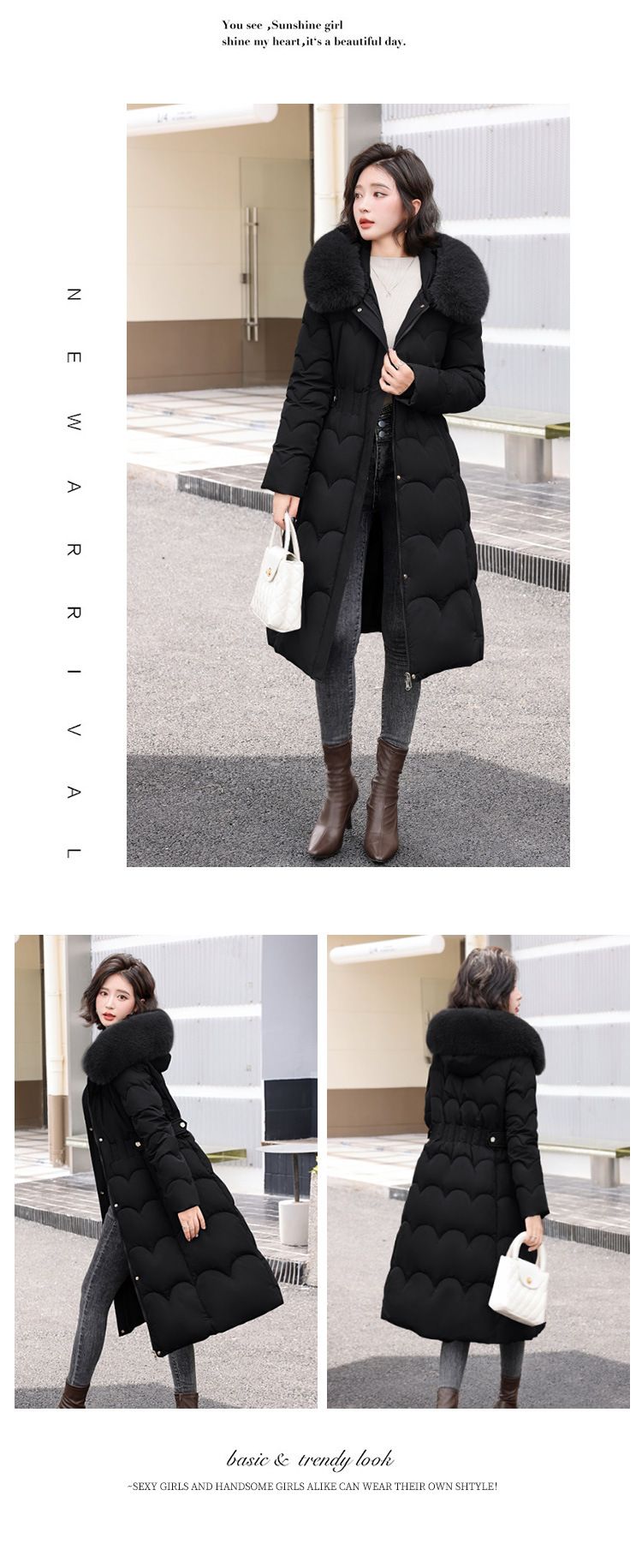 Cappotto lungo imbottito da donna con cappuccio di pelliccia staccabile, parka invernale oversize, giacca calda a trapezio per uno stile casual (disponibile in beige, kaki)_voghion.com