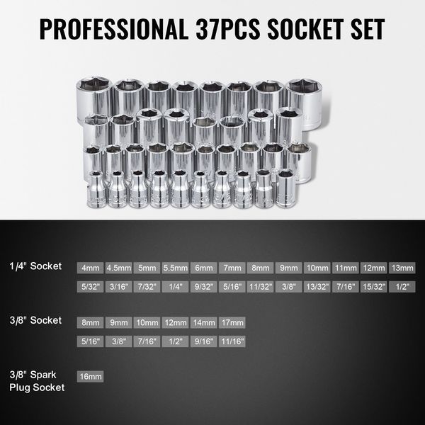 221-Piece Mechanics Tool Set 1/4' And 3/8' Drive Sockets SAE And Metric_voghion.com