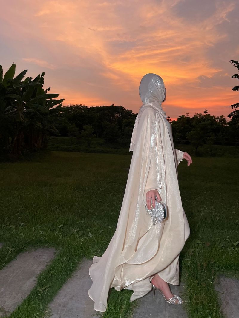 Women's Clothing Women's Muslim Suit Robe Abaya Solid Color Two Piece Ladies Dress_voghion.com