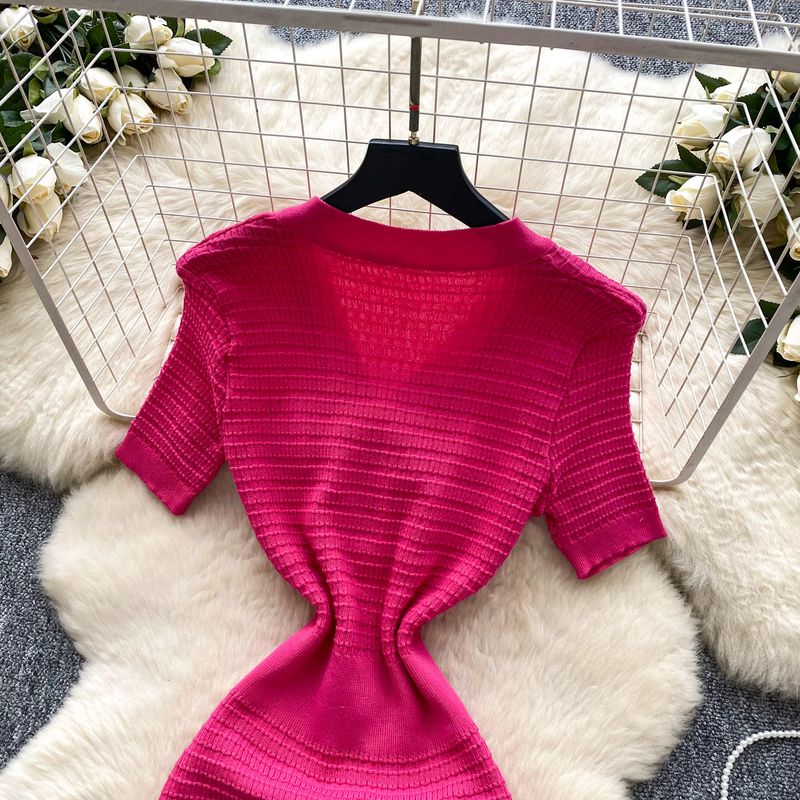 Abito da donna in maglia con scollo a V, fiocco, diamanti, vestibilità aderente, splendida gonna lunga_voghion.com