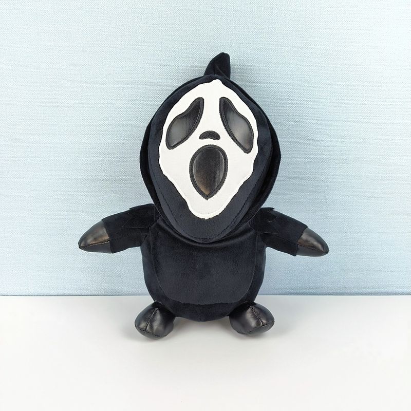 Halloween Scary Black Robe Reaper Plush Doll - Horror Stuffed Toy With Scream Mask 30cm Soft Short Plush Figure For Teens & Collectors_voghion.com