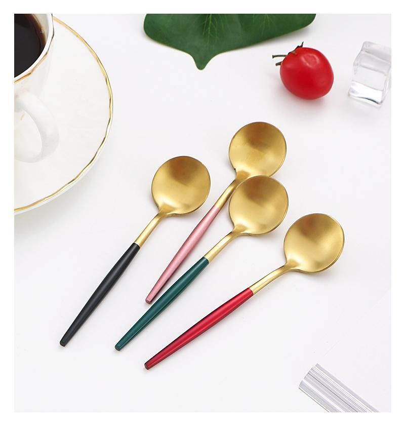 Ménagère de luxe en acier inoxydable 304 - Ensemble de 4 couverts polis miroir : couteau, fourchette, cuillère, cuillère à café (style rétro, options multicolores)_voghion.com