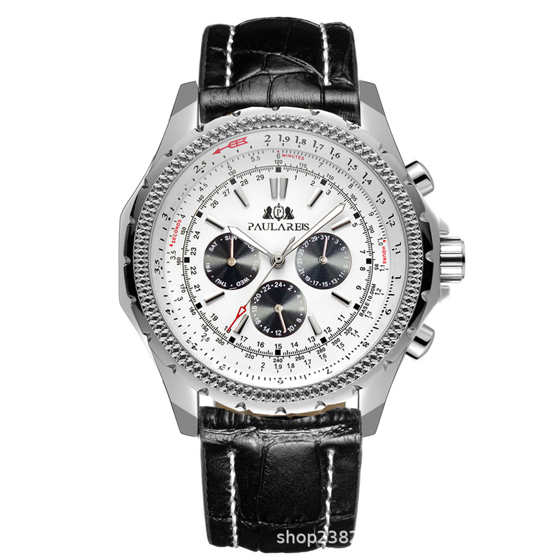 Automatische mechanische multifunktionale leuchtende Herrenuhr Kupfergürtel Leder_voghion.com