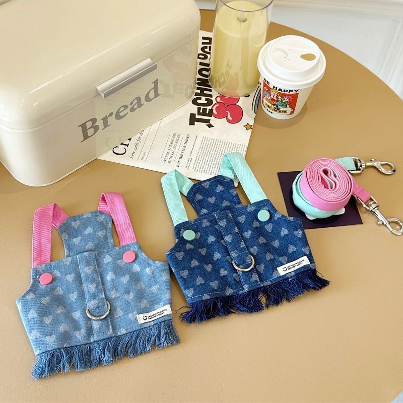Nuovi vestiti primaverili per cani in stile coreano e giapponese, Teddy, Bichon, Barboncino, Yorkshire Terrier, pettorina in denim e cotone_voghion.com