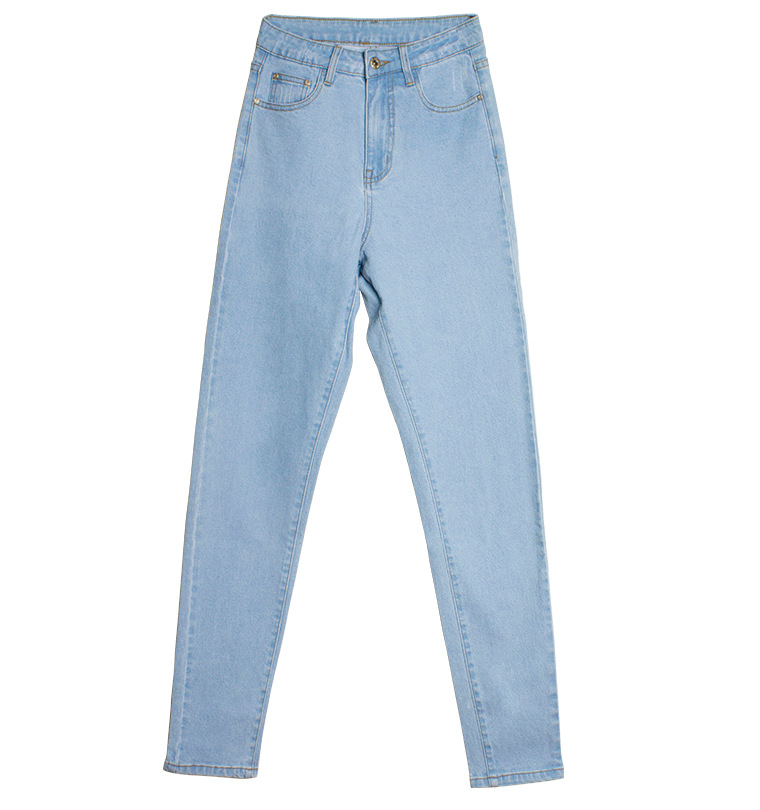 Vêtements pour femmes, pantalon en denim extensible slim taille haute, jean slim délavé de couleur unie_voghion.com