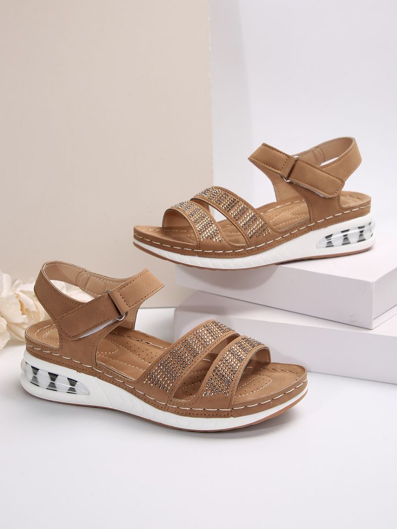 Sandali con zeppa e plateau da donna con plateau e strass con paillettes e cuscino d'aria_voghion.com