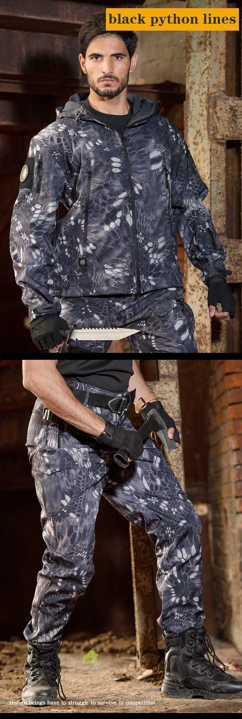 Heren Wandelen Leger Mannen Militaire jassen Airsoft Camping Tactische jas Broek Soft Shell Waterdicht jachtpak_voghion.com