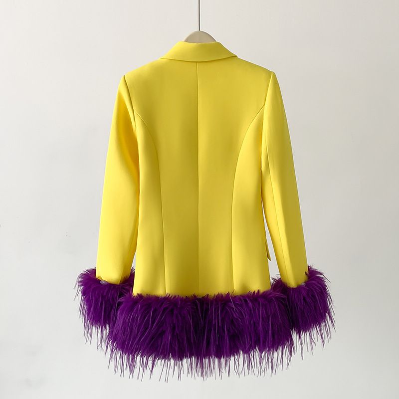 Commercio estero femminile Abbigliamento femminile Moda Piuma Giacca dritta Abito Donna All'ingrosso_voghion.com