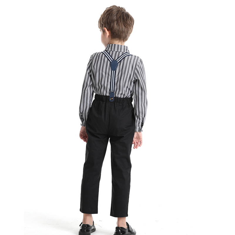 Abito autunnale da ragazzo Pantaloni con cinturino a camicia a righe inglesi per bambini alla moda belli della scuola media_voghion.com