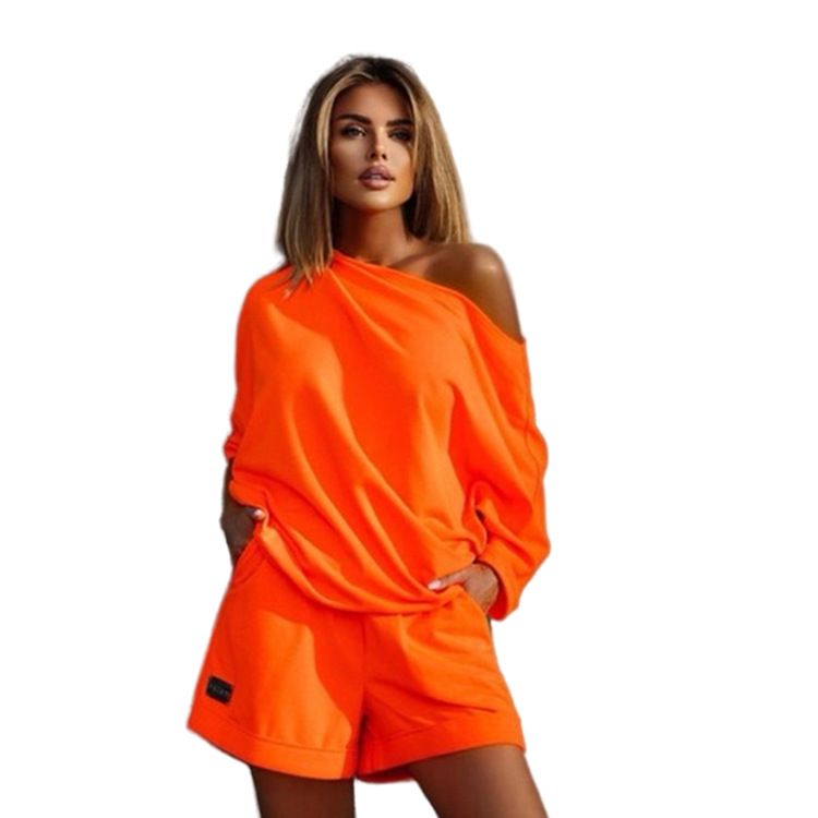 Women's Fashion Trendy Sweatshirt And Pants Off-Shoulder Loose Two-Piece Set 2022 New Style_voghion.com