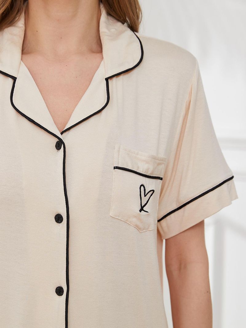 Pijama de verano para mujer | Ideal para cárdigans, mangas cortas, pantalones cortos y ropa de casa (beige)_voghion.com