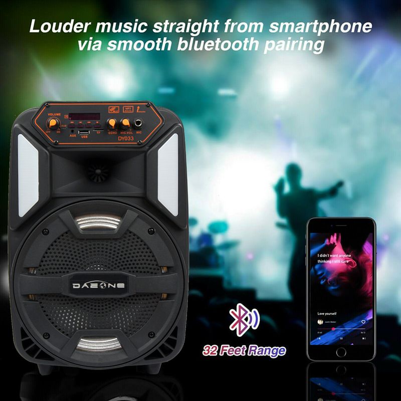 Enceinte Bluetooth portable sans fil rechargeable de 8 pi, 1 000 W, LED, basses puissantes_voghion.com