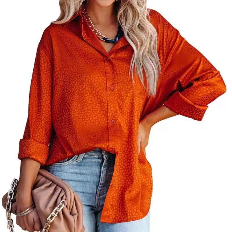 Camicie da donna comode top larghi a maniche lunghe in raso con motivo ghiaia_voghion.com