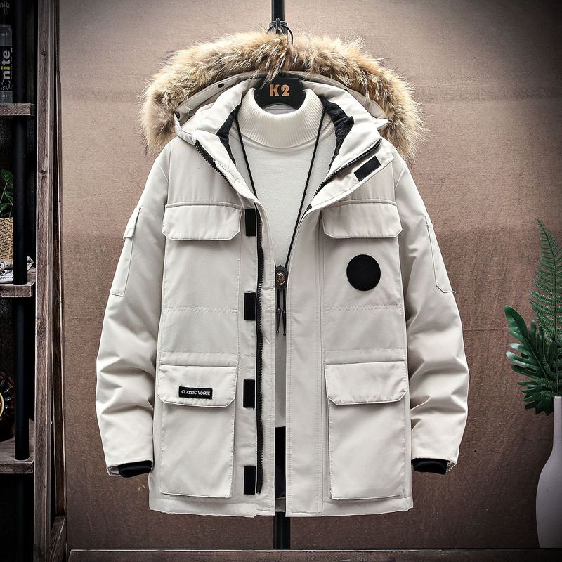 Nei kanadesch Daunen-Aarbechtskleeder fir Männer, Parker Trendy Mark Goosejacket, Magic Label_voghion.com