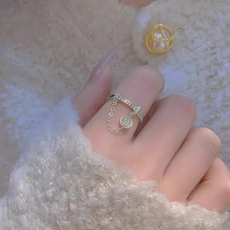 Avautuva ketju, pyöreä hopeinen, puhdas zirkoni, naisten lokerokuvio, etusormi, muodikas ja hieno kerrostettu kuvio, sormi,_voghion.com