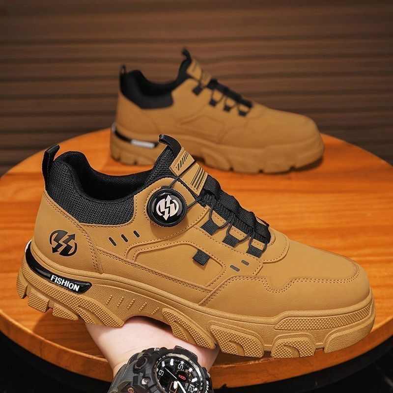 Men's Casual Slip-On Shoes With Rotating Buckle, Waterproof Work Boots For Outdoor Activities, Anti-Slip Rubber Sole, Comfortable Low-Top Sneakers_voghion.com