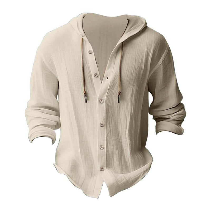 Maglietta casual a maniche lunghe con cappuccio e coulisse in cotone e lino, tinta unita, da uomo, alla moda, da abbinare a qualsiasi outfit, da spiaggia_voghion.com