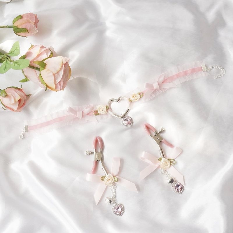 Collar Nipple Clamp Supplies Toy Props Mei Clip SM Couple Heart Cute Pink Sexy Accessories_voghion.com