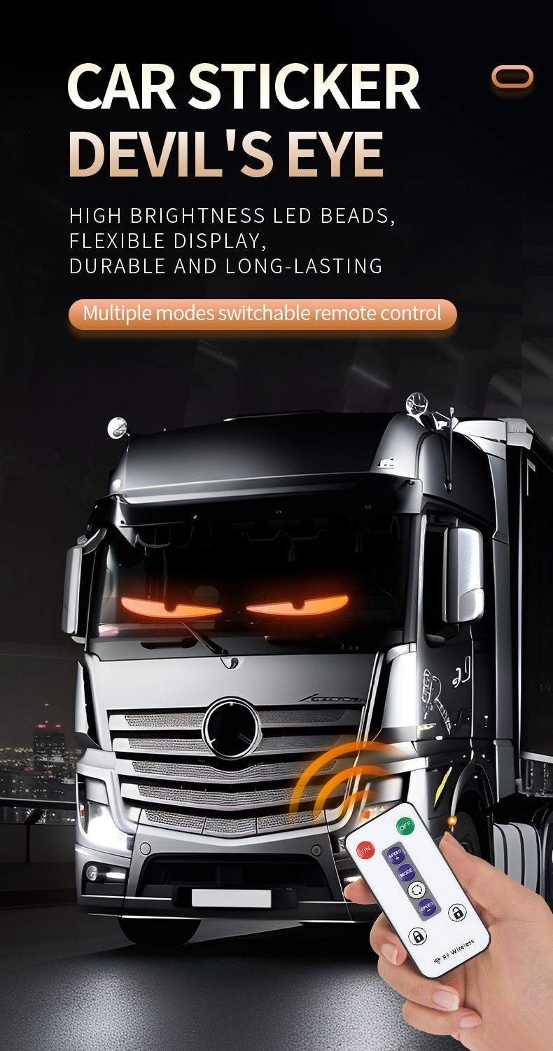 Truck Car Devil Eye LED Pixel Panel Light Remote Control Soft Foldable Lighting Scrolling For Board Windshield 12V 24V_voghion.com