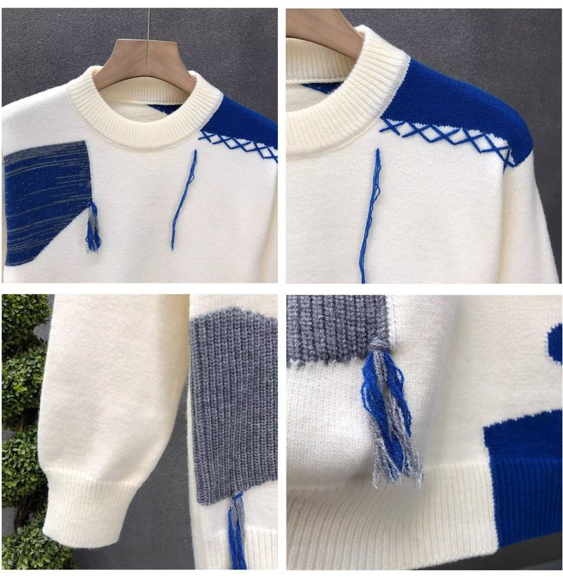 Men's Clothing Men's Round Neck Contrast Color Sweater Autumn New Men's Clothing Youth Trendy Casual Sweater Loose_voghion.com