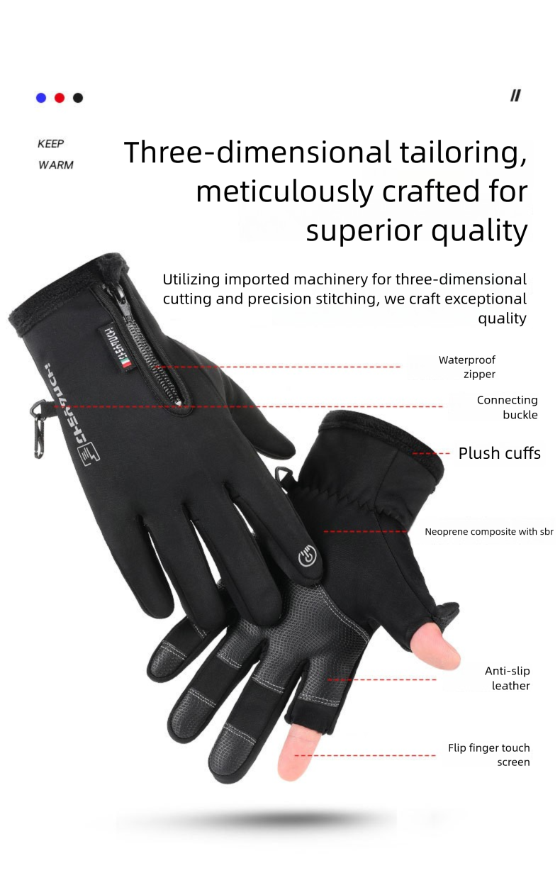 Guanti invernali da uomo Q808 con due dita esposte, touchscreen, spessi, per ciclismo, equitazione, sci, sport_voghion.com