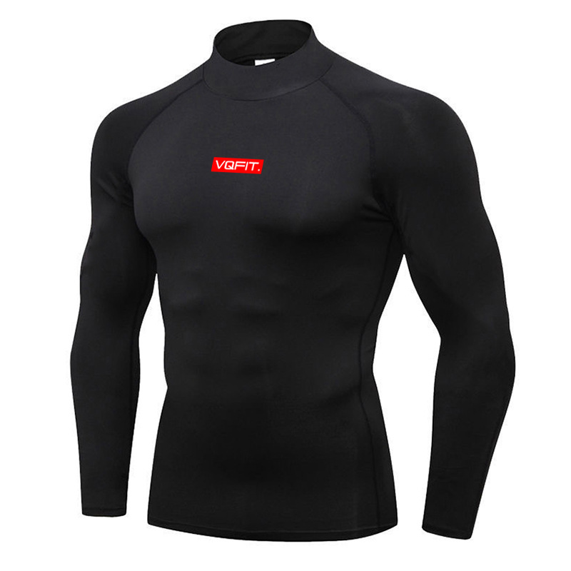 Lång T-shirt med hög hals för män, vår- och hösttröja undertill Fitness Löpning Basketträning Specialtröja_voghion.com