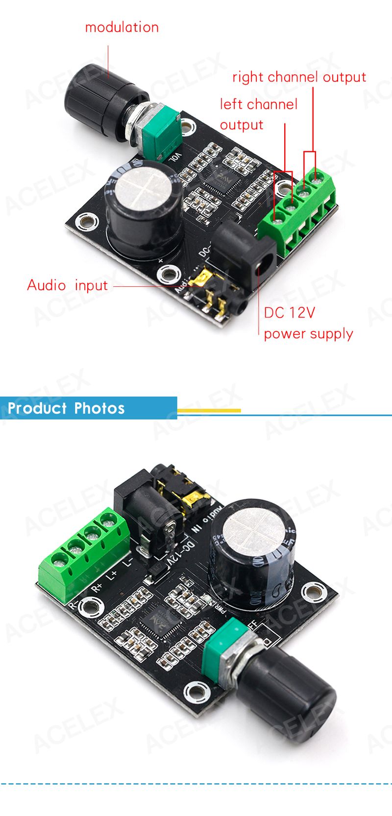 Super Slim 2 x 15W PAM8610 Class D Digital Dual Power Audio Amplifier Board 12V black_voghion.com