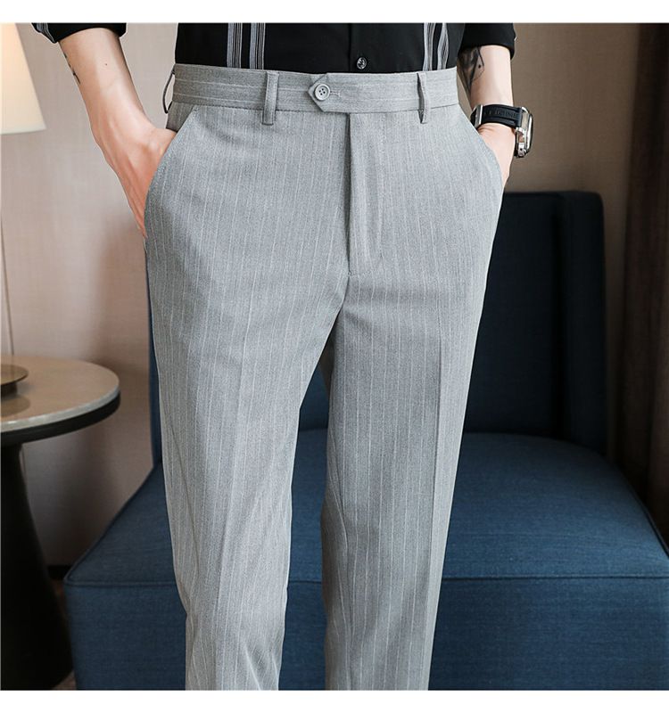 Summer main promotion of thin casual striped micro-elastic comfortable nine-point men's slim-fitting pants_voghion.com