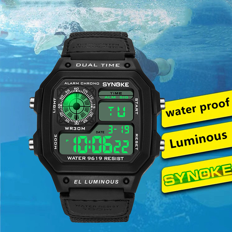 Nylon Canvas Men's Lightweight Square Classic Student Strap New Electronic Watch Luminous Waterproof Sports_voghion.com