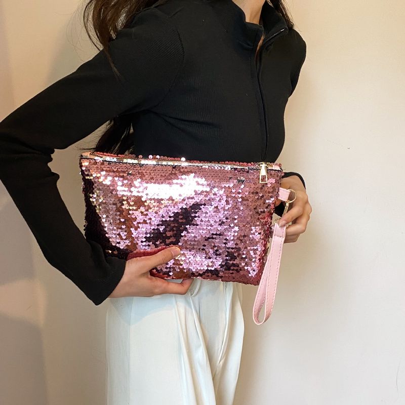 Borsa da sera elegante e alla moda, con nappa, in paillettes argentate e strass, piccola borsa da donna_voghion.com