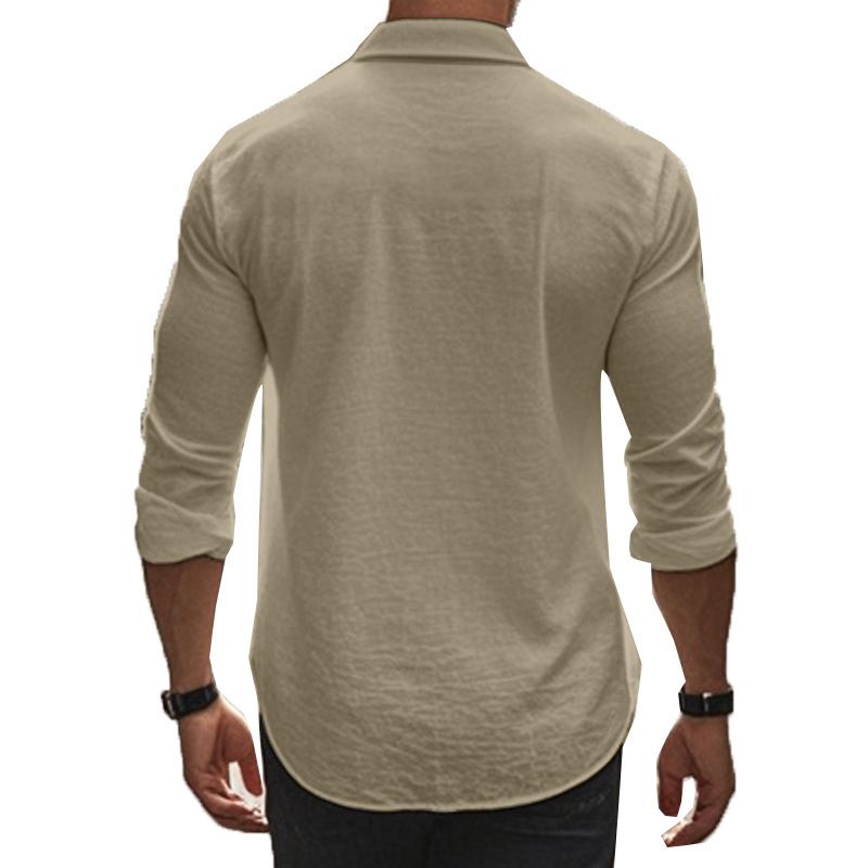 Langärmliges Herrenhemd aus Baumwolle – Relaxed Fit, Button-Down-Kragen, einfarbig, für Strand und Alltag_voghion.com