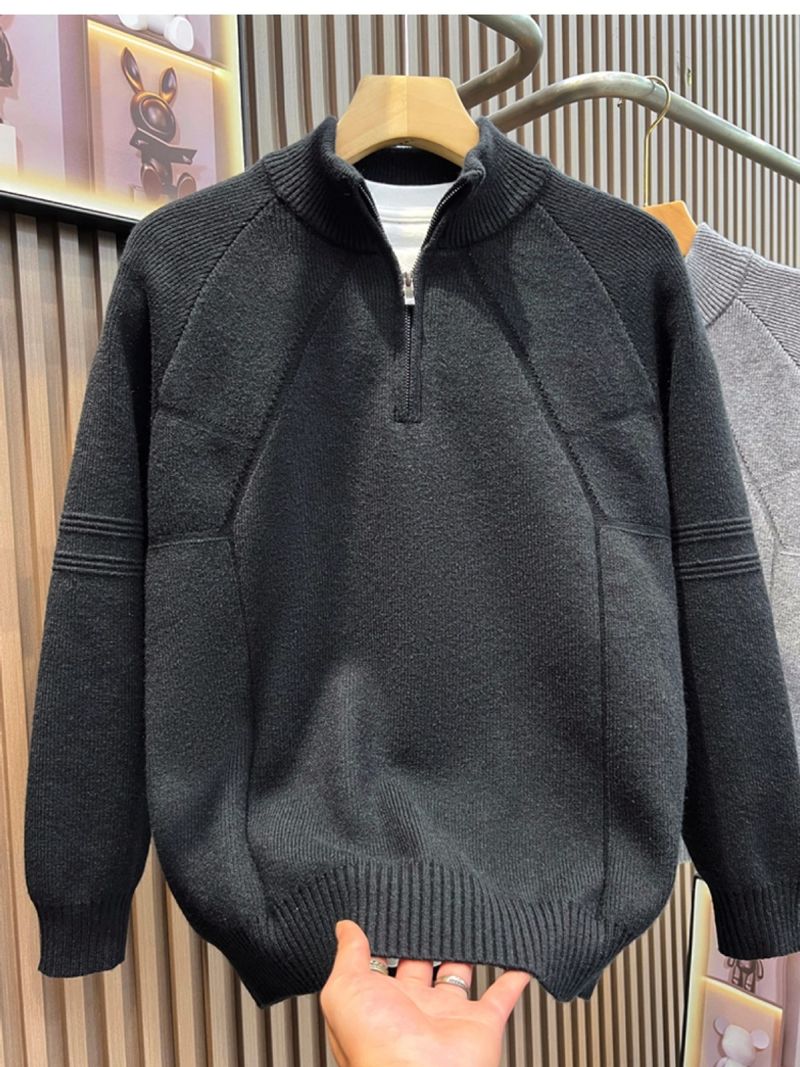 Pullover mit halbem Reißverschluss für Herren, vielseitiges Strickoberteil, Oberbekleidung für Herbst und Winter, halber Rollkragen, Business-Stil_voghion.com