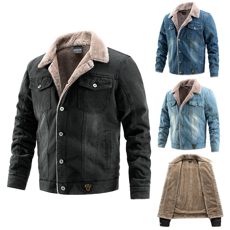 ActiveGo ActiveGo Cross-Border European American Style Denim Jacket With Fleece Lining, Thickened, Plus Size, Export Men's Clothing,_voghion.com