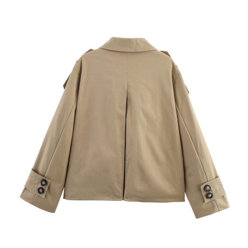 Giacca antivento corta a maniche lunghe, ampia e versatile, con doppio petto, dal design retrò con revers, da donna_voghion.com
