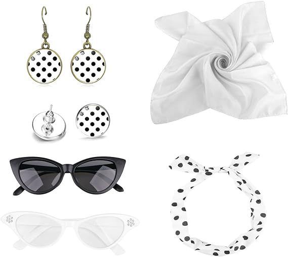 Halloween Party Cosplay Retro 1950s Dress Up Polka Dot Earrings Earrings Headband Set_voghion.com