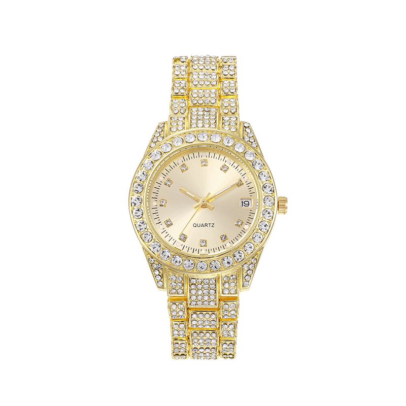 Nuovo orologio unisex casual alla moda con cinturino in acciaio tempestato di diamanti, di lusso, con calendario al quarzo per coppie_voghion.com