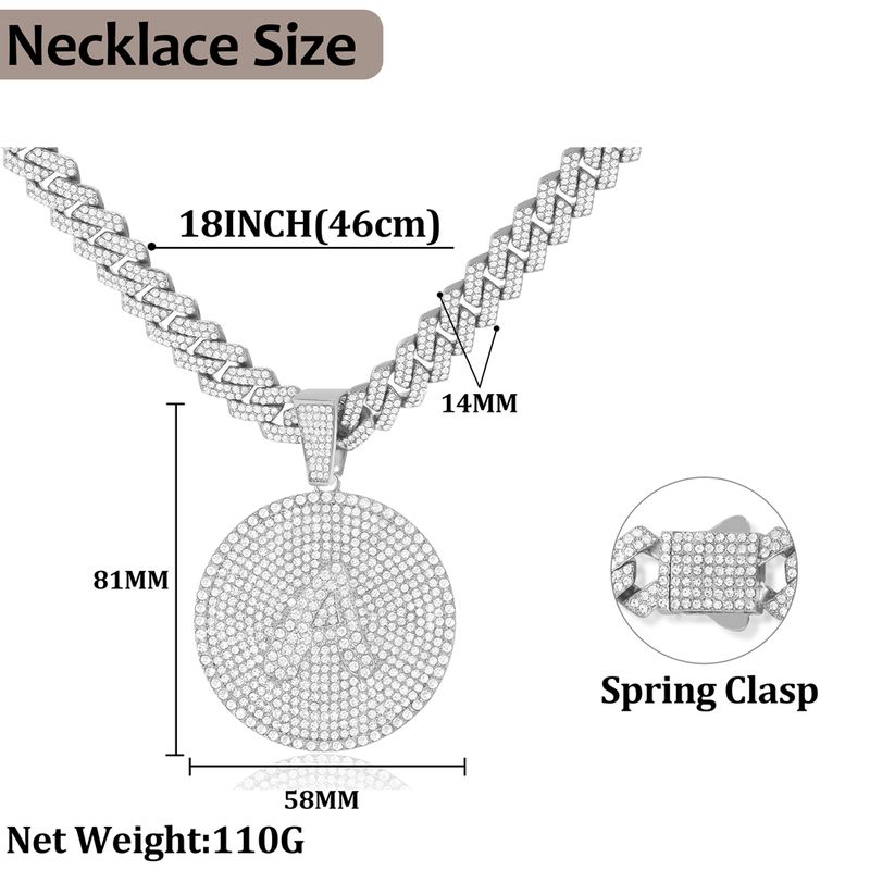 Κολιέ Iced Out 14 χιλιοστών με κουβανικά γράμματα για γυναίκες, στρογγυλά αρχικά, κολιέ ονόματος, αλυσίδα Hip-hop, δώρα για ζευγάρια_voghion.com