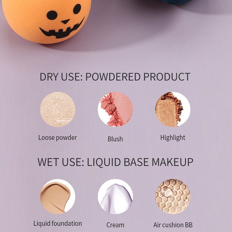 Halloween Pumpkin Makeup Egg 3 PCS Wet and Dry Sponge Puff Water Cushion Cosmestic Sponge Tool Portable Soft Foundation Sponge_voghion.com