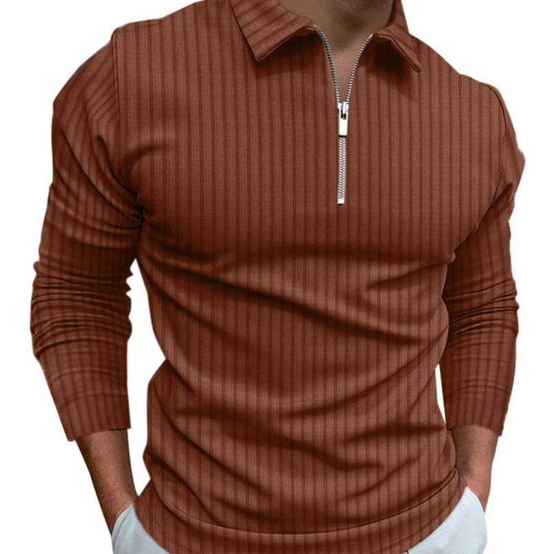 Neues Herren-Langarm-Poloshirt mit Digitaldruck, Umlegekragen, Reißverschluss und schmaler Passform (Modell 2025)_voghion.com