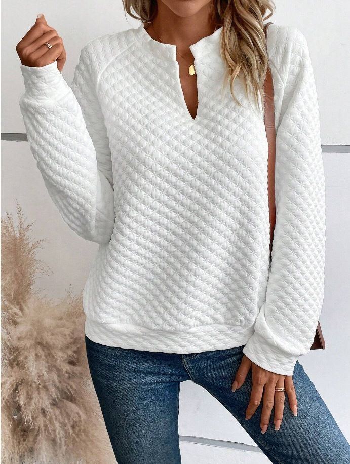 2025 Herbst Neue Feste Farbe Tiefem V-ausschnitt Patchwork Langarm frauen Casual Sweatshirt_voghion.com
