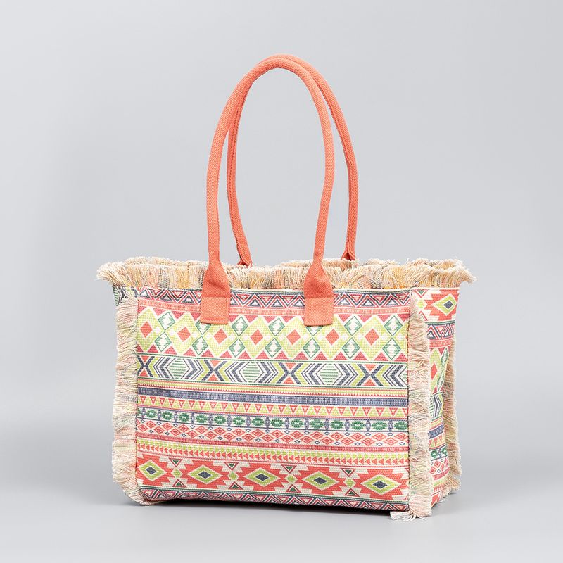 Sac fourre-tout à pompons à quatre côtés pour femme, sac à main imprimé, sac à bandoulière, sac en toile pour les vacances à la plage_voghion.com