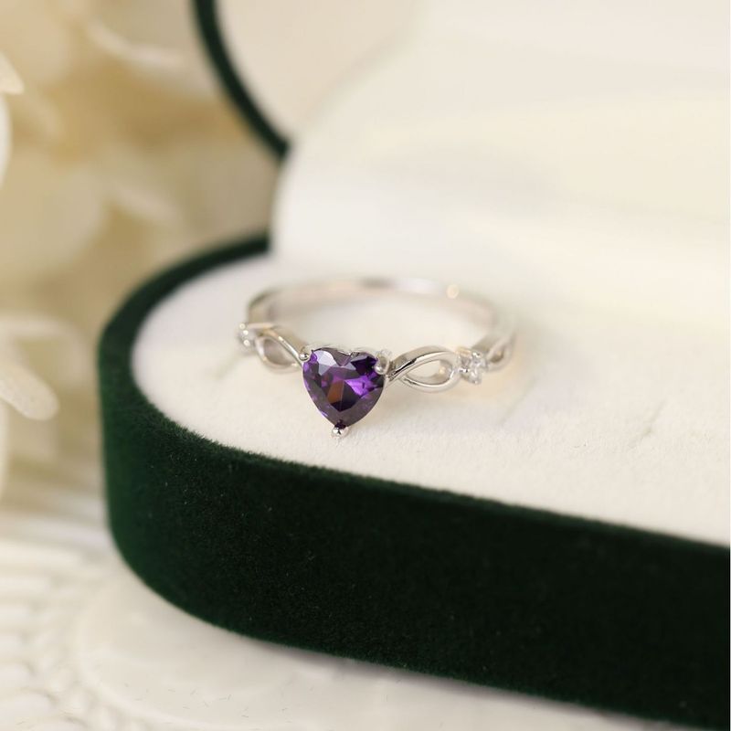 Neu S Reinem Silber Natürliche Amethyst Herz-förmigen Mode Einfache frauen Ring_voghion.com