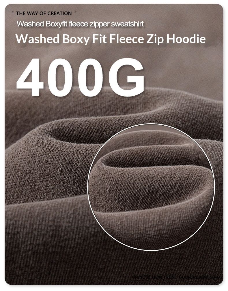 BE Men's Clothing|2025 European And American Retro Washed Vintage Boxy Fit Fleece-Lined Hooded Sweatshirt Double-Zip_voghion.com
