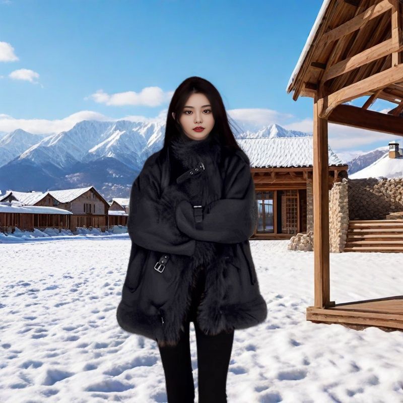 Cappotto spesso foderato in pile per donna, autunno e inverno 2025, nuovo stile Ins, in pelle scamosciata di pecora e shearling, un pezzo_voghion.com
