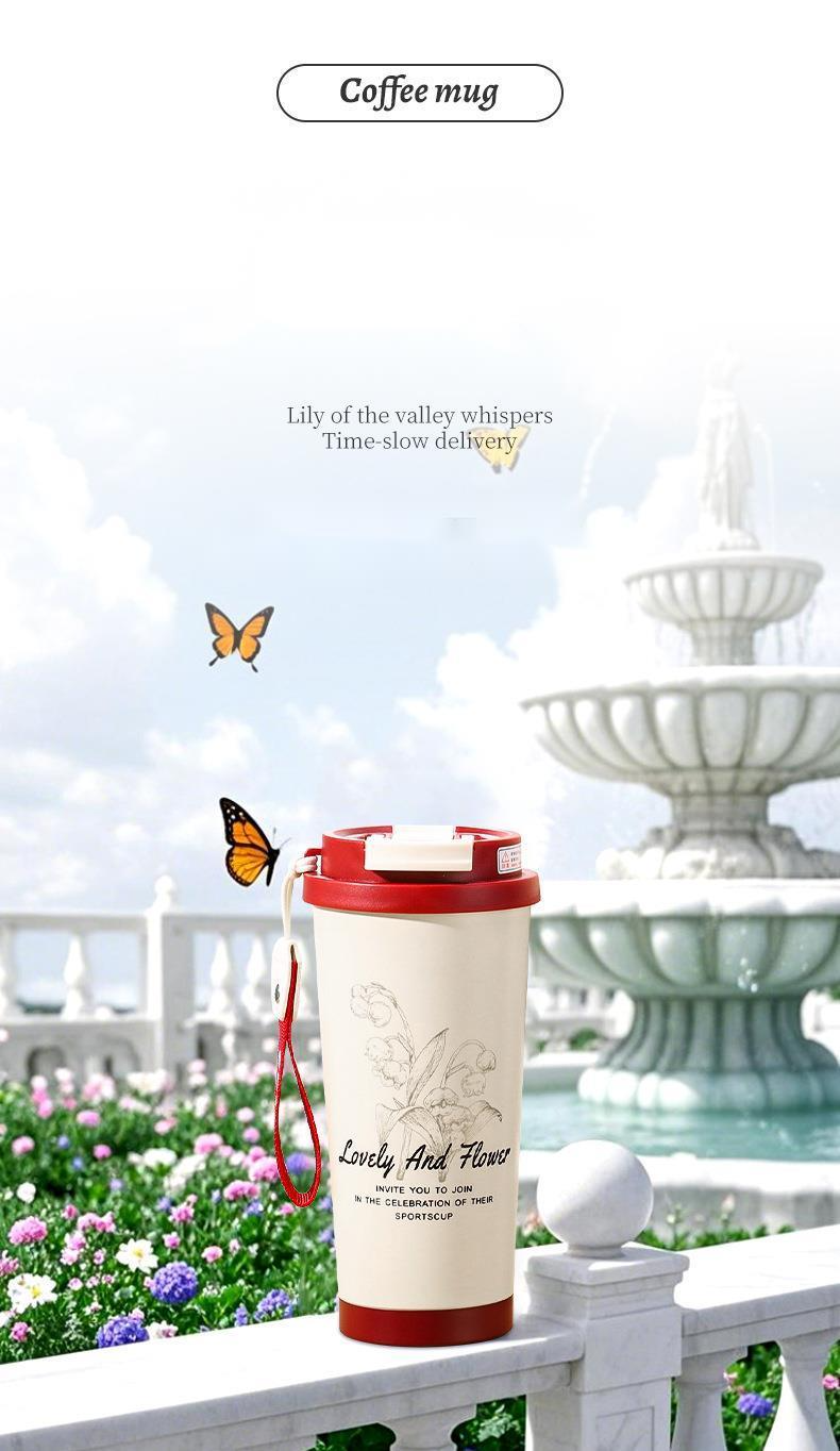 Tazza da caffè con cannuccia di alta qualità, regalo per ufficio e business, con rivestimento interno in ceramica Lily Of The Valley_voghion.com