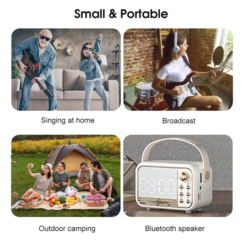 2024 Mini Retro Bluetooth Speaker Wireless Bluetooth Music Player Mirror Screen Digital Alarm Clock Multifunction LED Mirror Bluetooth Speaker TF Car_voghion.com